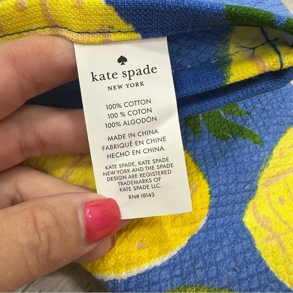 NWT Kate Spade new york Blue Yellow pineapple cotton Kitchen Towels 2pc tropical